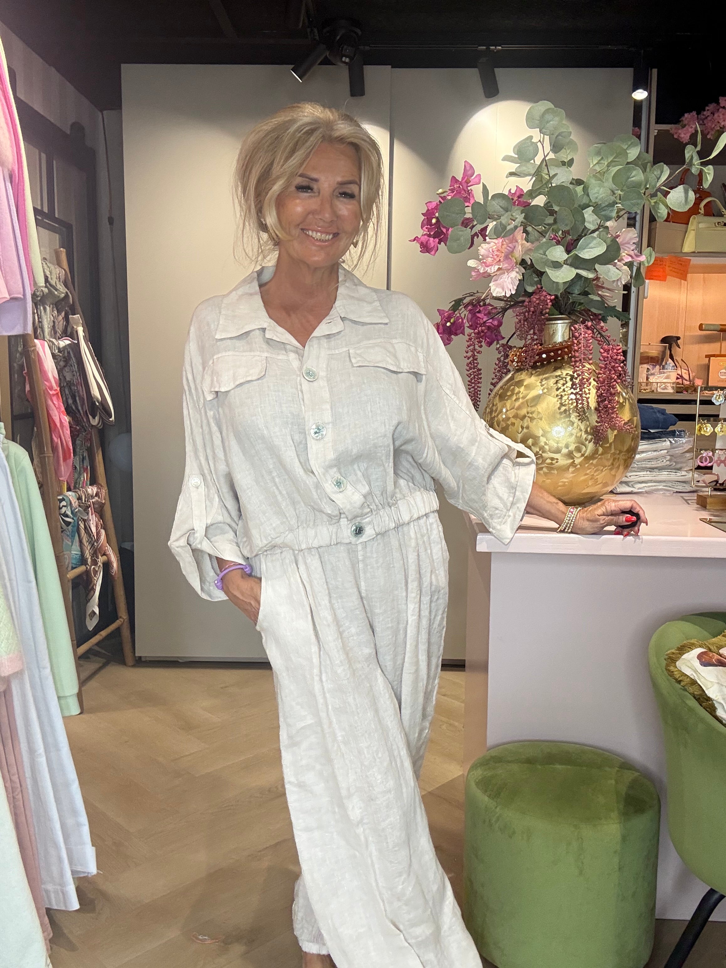 Blouse Bomber Linnen Beige